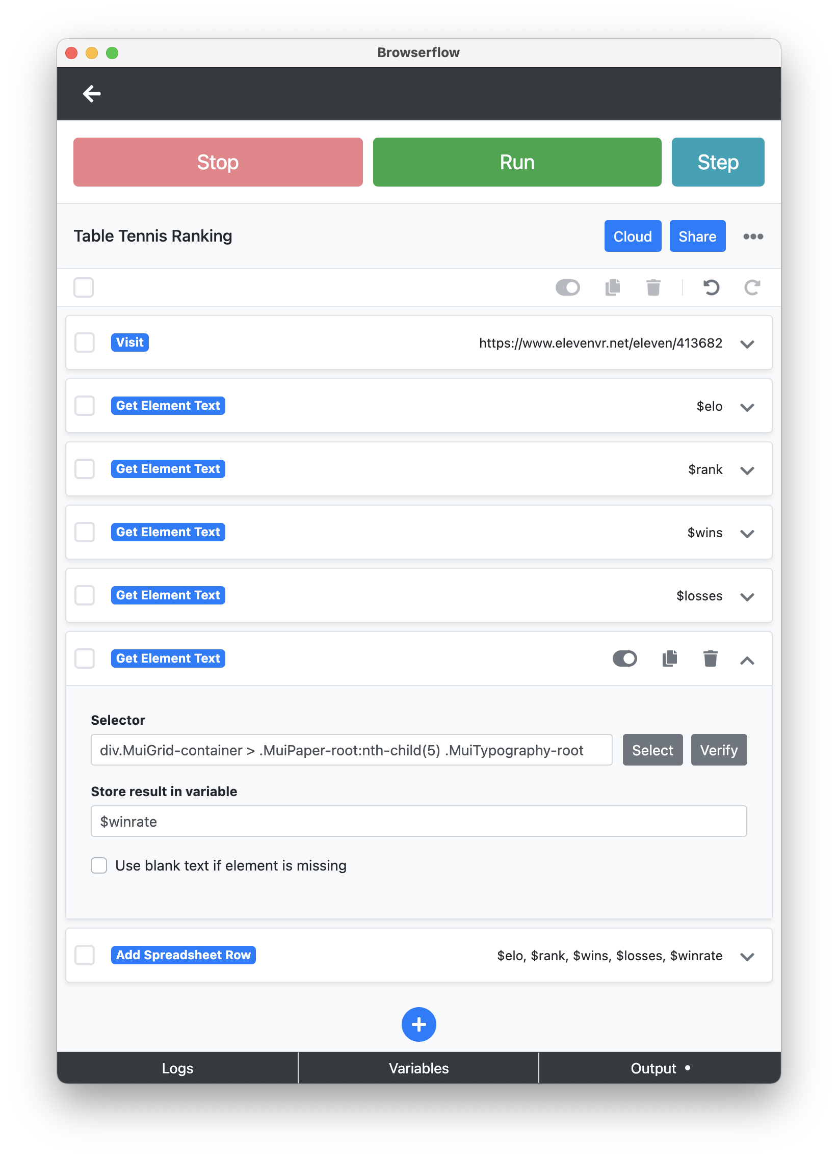 Complete table tennis ranking tracker flow