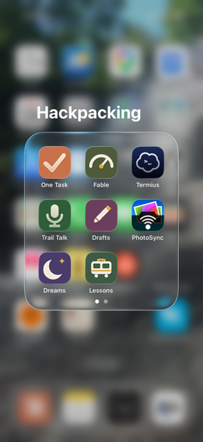 My Hackpacking folder on my iPhone home screen